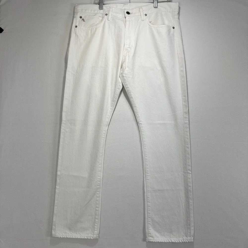 VTG Polo Ralph Lauren Slim Straight 018 Mens 35x30 White Cotton Denim Jean Pants
